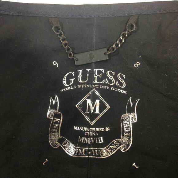 Vintage 90s Guess Vest Mens Medium Black Crushed Velvet 5 button Graphic Back - Picture 3 of 10